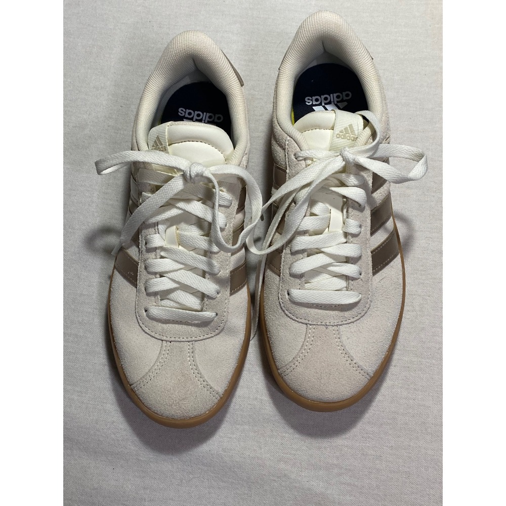 Adidas VL Court 3.0 Womens Sneakers Cream Rose Gold Suede Gum Sole ID6275 - Picture 2 of 5